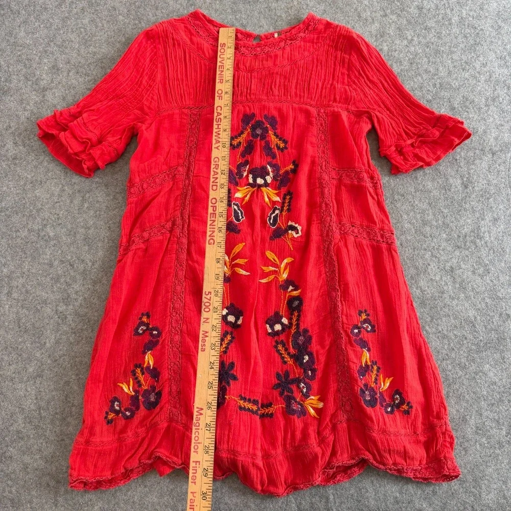 Free People Red Floral Perfectly Victorian Mini Dress Women's Size Small
